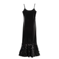 Sexy black bodycon dress with sequin fishtail hem and slim fit spaghetti straps - XS / Black