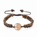 Tiger eye stone woven bracelet with gold tree of life pendant and adjustable cord - Tiger Eye