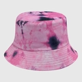 Cappello a secchiello tie-dye rosa e viola con cuciture sulla tesa in tela - M (56-58cm) / Tie-Dye Rosa-Viola-Nero (48)