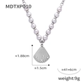 Collana con ciondolo a conchiglia argento con cristalli e catena di perline da donna - Collana color acciaio P010