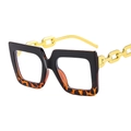 Modern oversized square eyeglasses in black and tortoiseshell with gold chain temples - C2 Black and Leopard