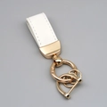 White leather keychain with gold metal hardware buckle and ring in a minimalist design - Short Style / White/Gold
