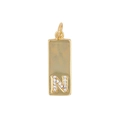 Close-up of gold rectangular pendant with letter N and sparkling zircon accents - Letter N