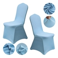 Light blue stretch chair cover for weddings, features reinforced leg pockets and elastic fabric - M / Standard Type / Sky Blue