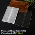 Transparent food grade 11x15cm snack packaging bags pack of 100 on dark wooden base - 11x15cm