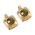 Square gold stainless steel pendant charms with faceted green zircon stone centers - Square / Yellow