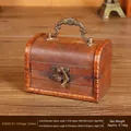 Vintage wooden jewelry box in antique yellow finish with rustic metal handle and latch - Small Handle Distressed Yellow - Classic Style