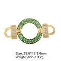 Detail of gold circular jewelry connector with green cubic zirconia and size specs - Style-28 (Gold Emerald Round)