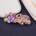 Pinza de pelo de pavo real de cristal morado elegante pasador strass para coleta mujer - CHA214 Violeta