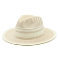 Classico cappello Panama in paglia beige a tesa larga con trama intrecciata per la spiaggia - M (56-58cm) / Beige
