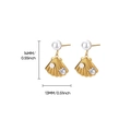 Gold shell earrings with white pearl and heart zircon, measuring 14mm by 13mm - Gold Shell Heart Gem Earrings(5597)