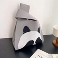 Chic grey knitted wrist bag featuring a cute panda motif and soft woven texture - Grey Face-Covering Bear