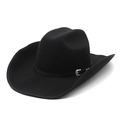Detail van zwarte vilten cowboyhoed met zilveren gegraveerde gesp en brede gebogen rand - M (56-58cm) / Zwart