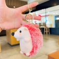 Porte-clés hérisson en peluche rose avec anneau métallique doré pour sacs et clés - Rouge