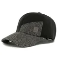 Winter baseball cap in black and grey patchwork fabric with stylish side patch detail - Adjustable / Black