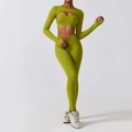 Ensemble de yoga 3 pièces vert citron avec brassière, haussement et legging taille haute - S / Haut Et Bas / Ensemble 3 Pièces (Soutien-gorge+Shrug+Pantalon) / Vert matcha