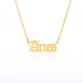 Golden Aries zodiac necklace with vintage letter pendant and classic O-chain on white background - Aries (Gold)