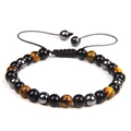 Handmade woven bracelet with natural tiger eye and hematite stones for men - 6mm / Tiger Eye Polished Stone Hematite Woven