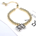 Adjustable beaded bracelet with gold round beads and silver 3D balloon letter E charm - Letter E