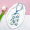 Blue and green flower card holder with blue beaded wristlet strap and star charm - Star Bracelet (Sky Blue) / Teal