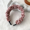 Minimalist velvet ruched headband in dusty rose pink color with soft pleated texture - Pink
