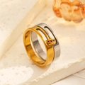 Minimalist multi-layer two-tone stainless steel stacked ring in gold and silver finish - Twined Double Ring Style (2716) / Inner Diameter 1.9cm