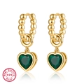 Orecchini a cerchio vintage s925 in argento con zircone verde smeraldo a cuore - Cuore Strass Verde / Argento 925