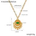 Macro view of titanium steel necklace pendant with green zircon and detailed dimensions - Gold Green Zirconia Necklace / Gold Green Zirconia
