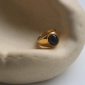 Vintage 18k gold plated signet ring featuring a matte finish and oval black onyx gemstone - US 6 / 18K Gold Black Stone