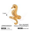 Adjustable golden seahorse ring made of waterproof and hypoallergenic stainless steel - JDRW2405029 Seahorse Adjustable Ring