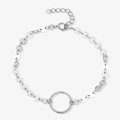 Pulsera minimalista de plata de ley 925 con discos redondos y un aro central grande - Estilo de Disco de Círculo de Plata