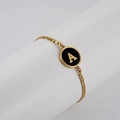 Gold stainless steel chain bracelet featuring a black shell pendant with letter A - Letter A / Gold/Black