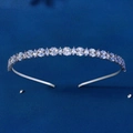 Detailed view of luxury silver headband with sparkling oval and marquise cut zircons - Silver TS-J3214S