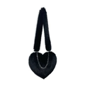 Sac bandoulière cœur en peluche noire avec sangle en fourrure et chaîne argentée - Noir