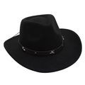 Detail of black felt cowboy hat featuring brown faux leather band with silver star studs - One Size / Black