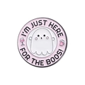 Halloween enamel pin with cute ghost and 'I'm Just Here For The Boos' text on pink background - I'm Just Here For The Boos!
