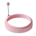 Pink round silicone fried egg mold with foldable stainless steel handle on white base - Round / Pink