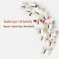 3D double-layer white butterfly wall stickers with magnet and adhesive backing - Magnetic + Adhesive / White Double Layer 24PCS
