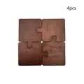 Set of 4 vintage walnut wood puzzle coasters with interlocking design for home decor - Square 4-Piece Set
