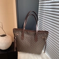 Brown monogram tote bag with leather straps and geometric pattern for women - Coffee