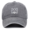 Casquette de baseball en coton délavé gris foncé avec broderie DOG MOM et patte de chien - Réglable / Gris