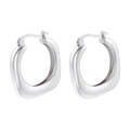 Macro detail of silver geometric U-shaped hoop earrings with a polished mirror finish - VE1267 Silver Irregular Square Hoop Earrings