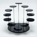 Black acrylic 12-tier jewelry display stand with circular tiers and metal supports - 12-Round Display Stand / Black