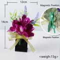 Boutonniere de orquídea púrpura artificial con cierre magnético y cinta dorada - Orquídea Púrpura Lavanda Cinta Dorada (Estilo 5) - Fijación Magnética