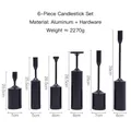 Juego de 6 candelabros de metal negro mate en varias alturas para decoración moderna - Juego de 6 Piezas / Negro