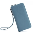 Lange blauwe RFID-portemonnee van leer met litchi-patroon en bijpassende polsband - Denim Blauw