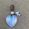 Translucent light blue heart crystal pendant with brown braided cord necklace - Synthetic Opal