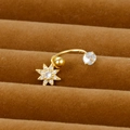 Detailed shot of golden belly ring with star pendant on brown velvet cushion - Eight-pointed Star Style (Y20370-12)