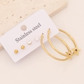 Detail of 3 pairs stainless steel gold earrings set with star charms and zircon studs - 6# Star Set