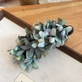 Close-up of elegant turquoise fabric flower hair clip with realistic petal textures and details - Green